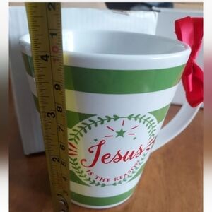 MARY Square Glossy “ JESUS IS THE REASON ” Mug white and green